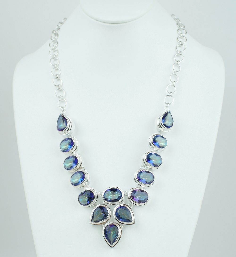 Shiny blue stones necklaces jewelry. Free public domain CC0 photo.