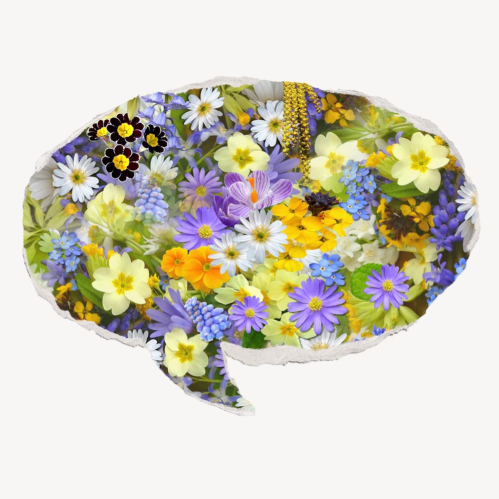 Flowers on ripped paper speech bubble, Spring image