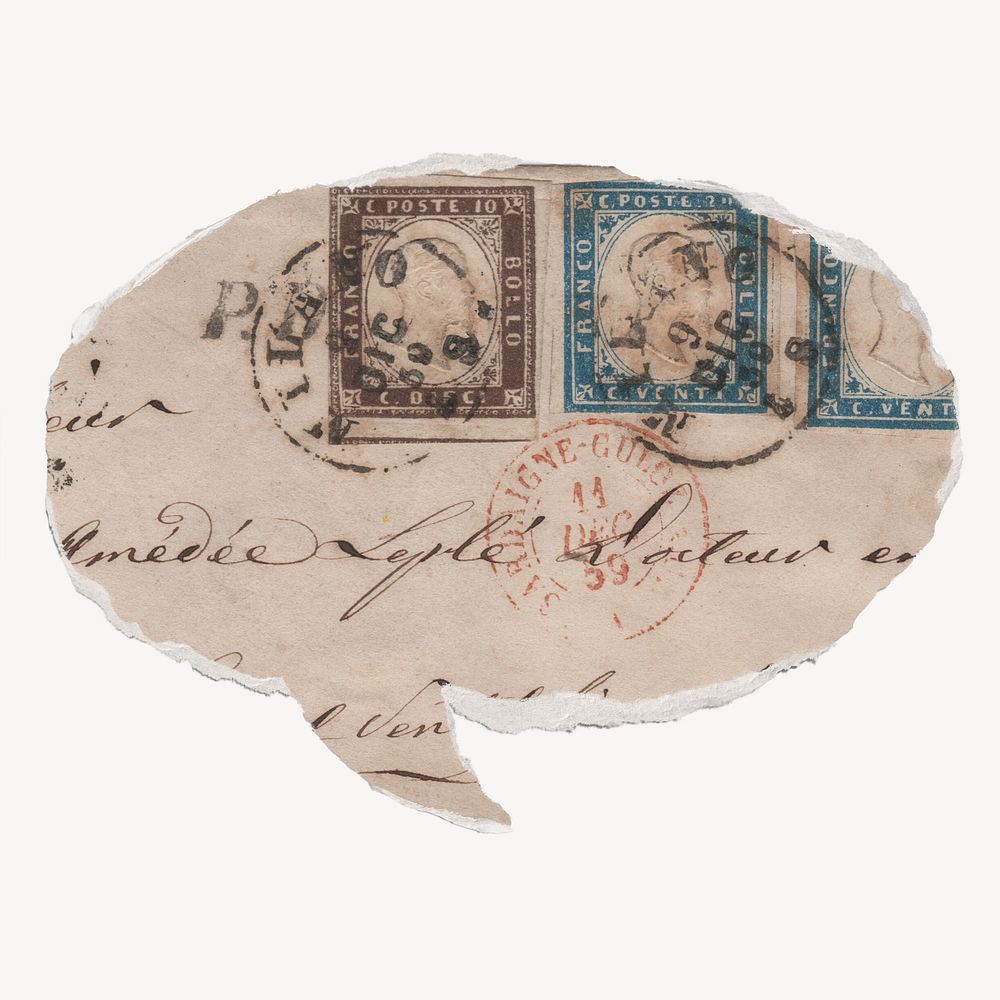 Vintage letter on ripped paper speech bubble, stationery image
