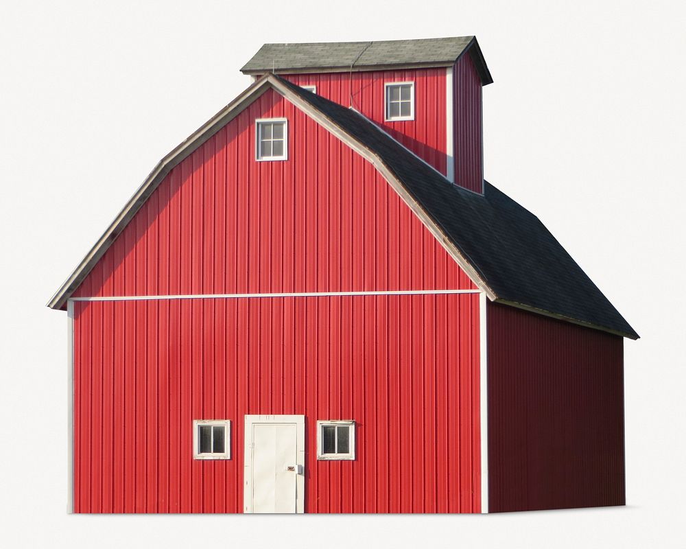 Red barn sticker, farm architecture isolated image psd