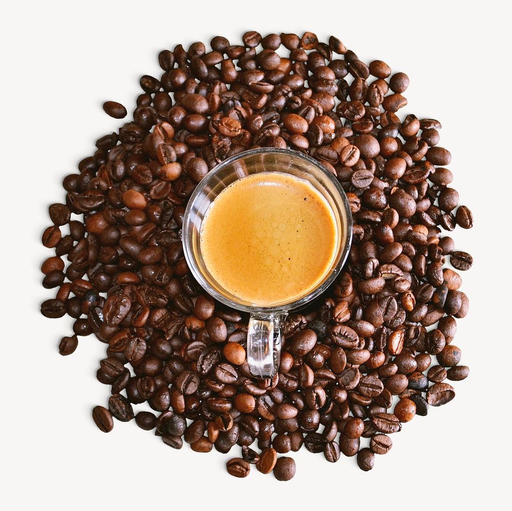 Hot coffee sticker, morning beverage image psd