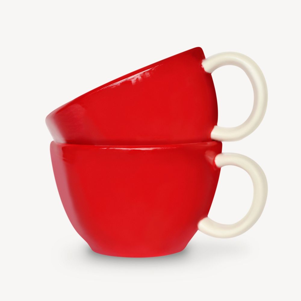 Red ceramic mugs sticker, utensil image psd