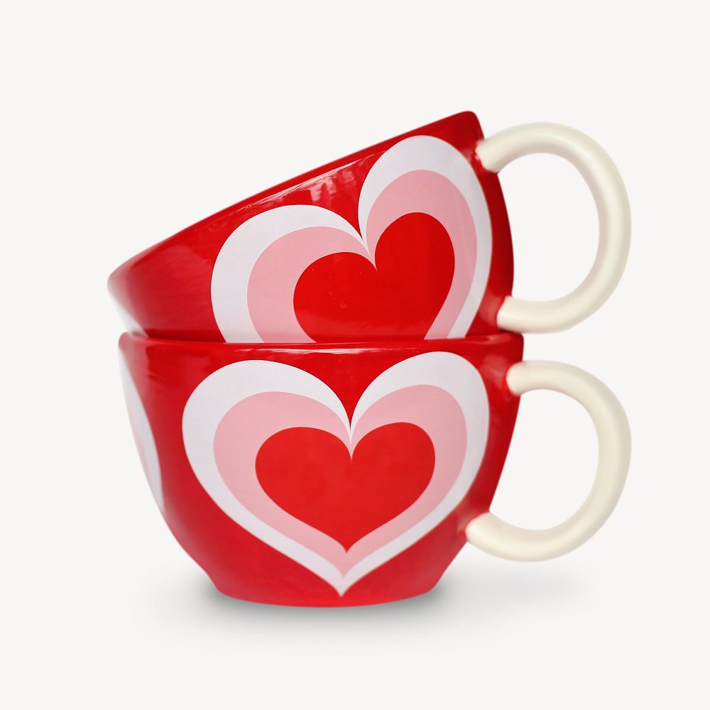 Red heart ceramic mugs isolated image
