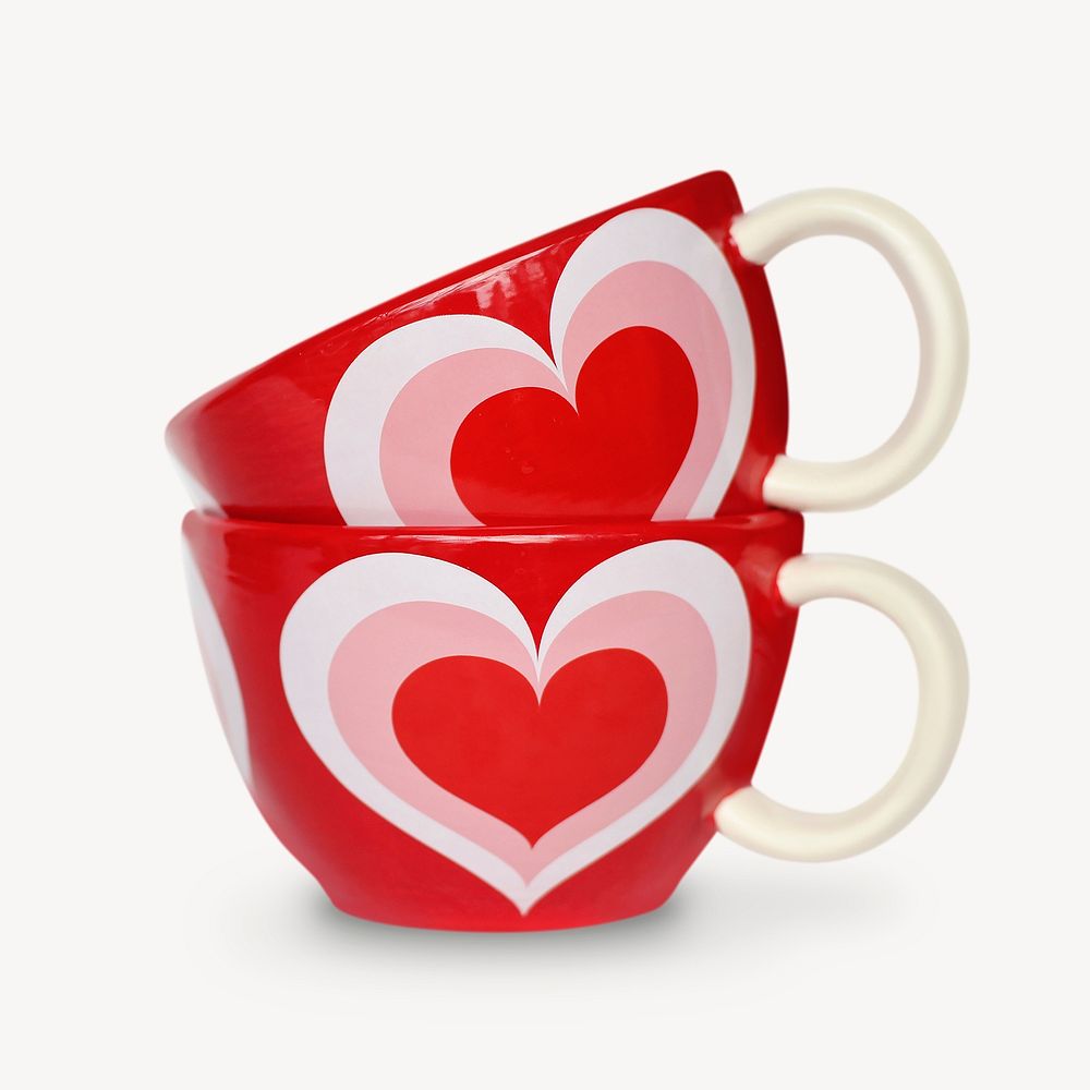 Heart ceramic mugs sticker, utensil image psd
