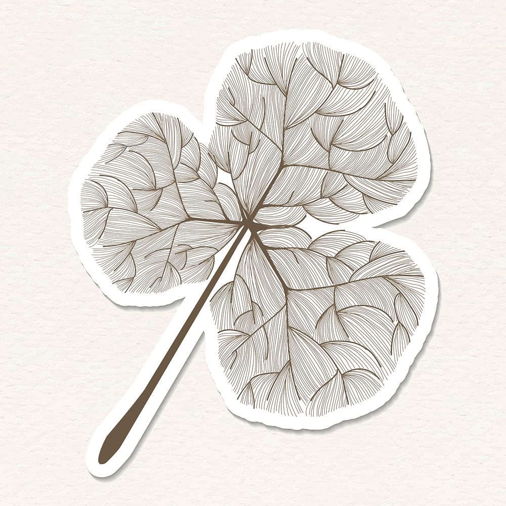 Doodle brown clover leaf sticker with a white border vector
