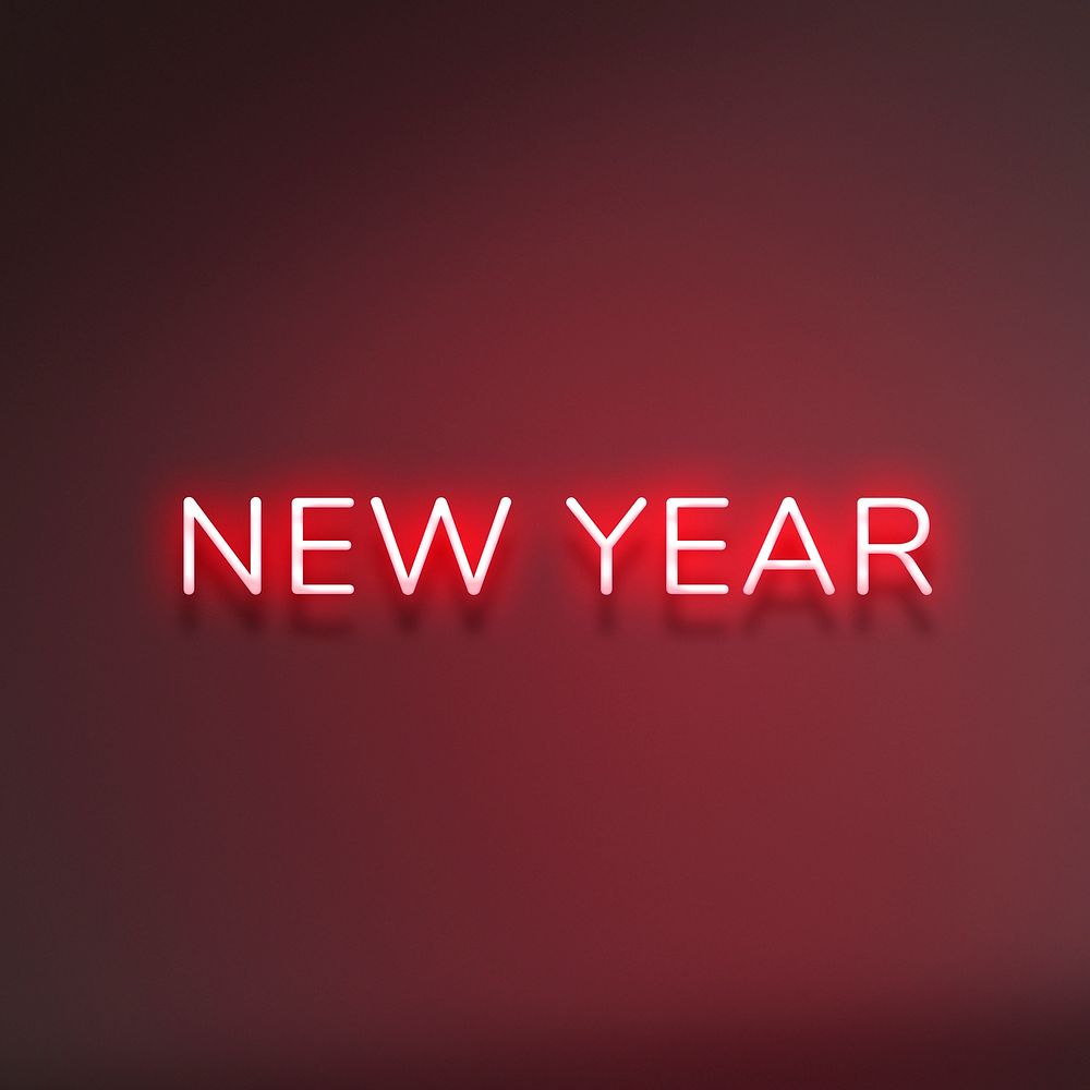 NEW YEAR neon word typography on a red background