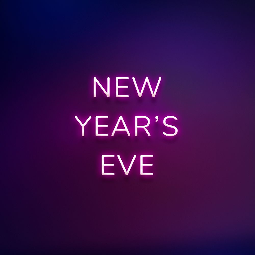 NEW YEAR'S EVE neon word typography on a purple background