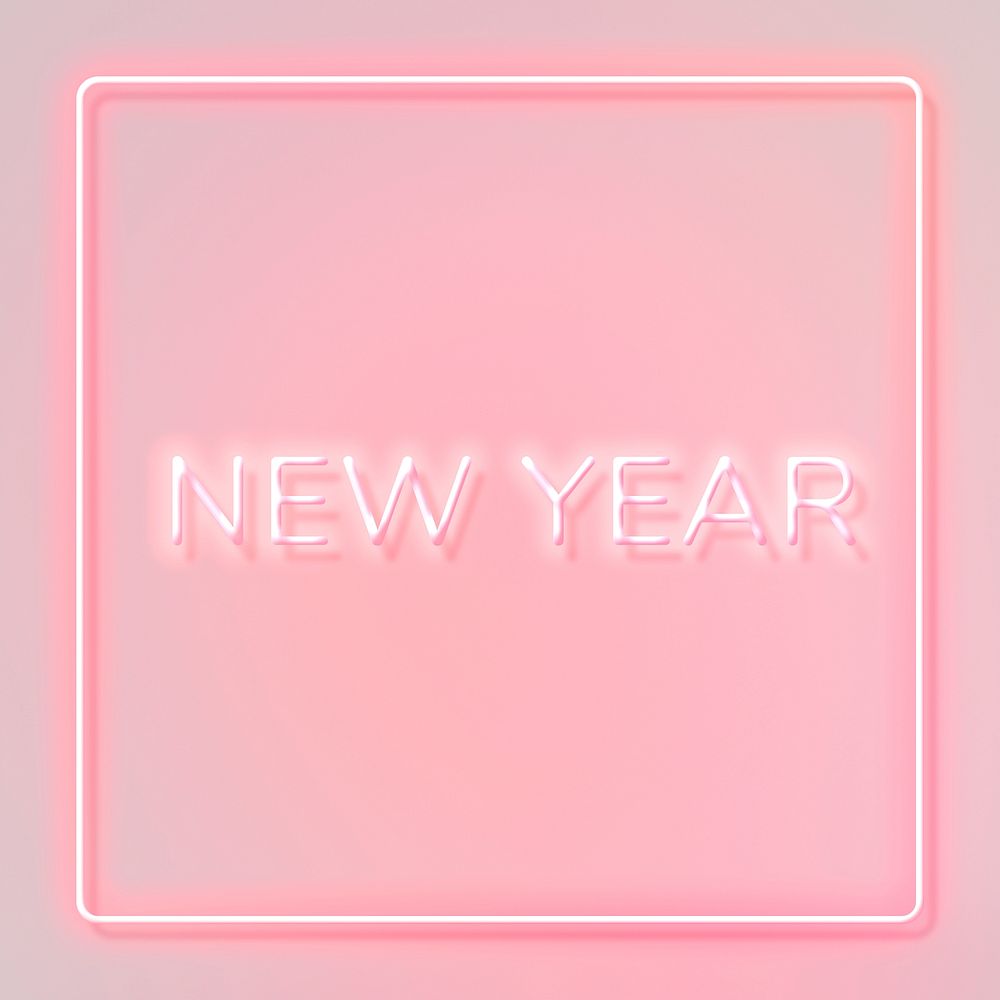NEW YEAR neon word typography on a pink background