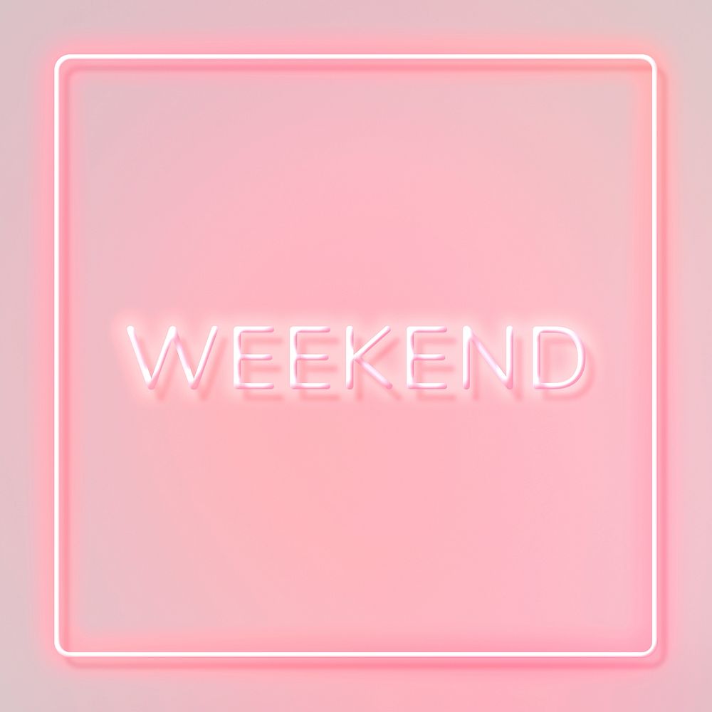WEEKEND neon word typography on a pink background