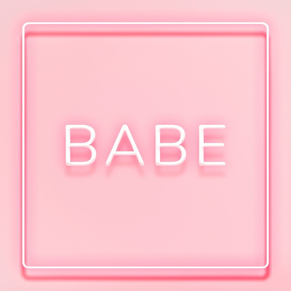 Glowing neon BABE typography on a pink background