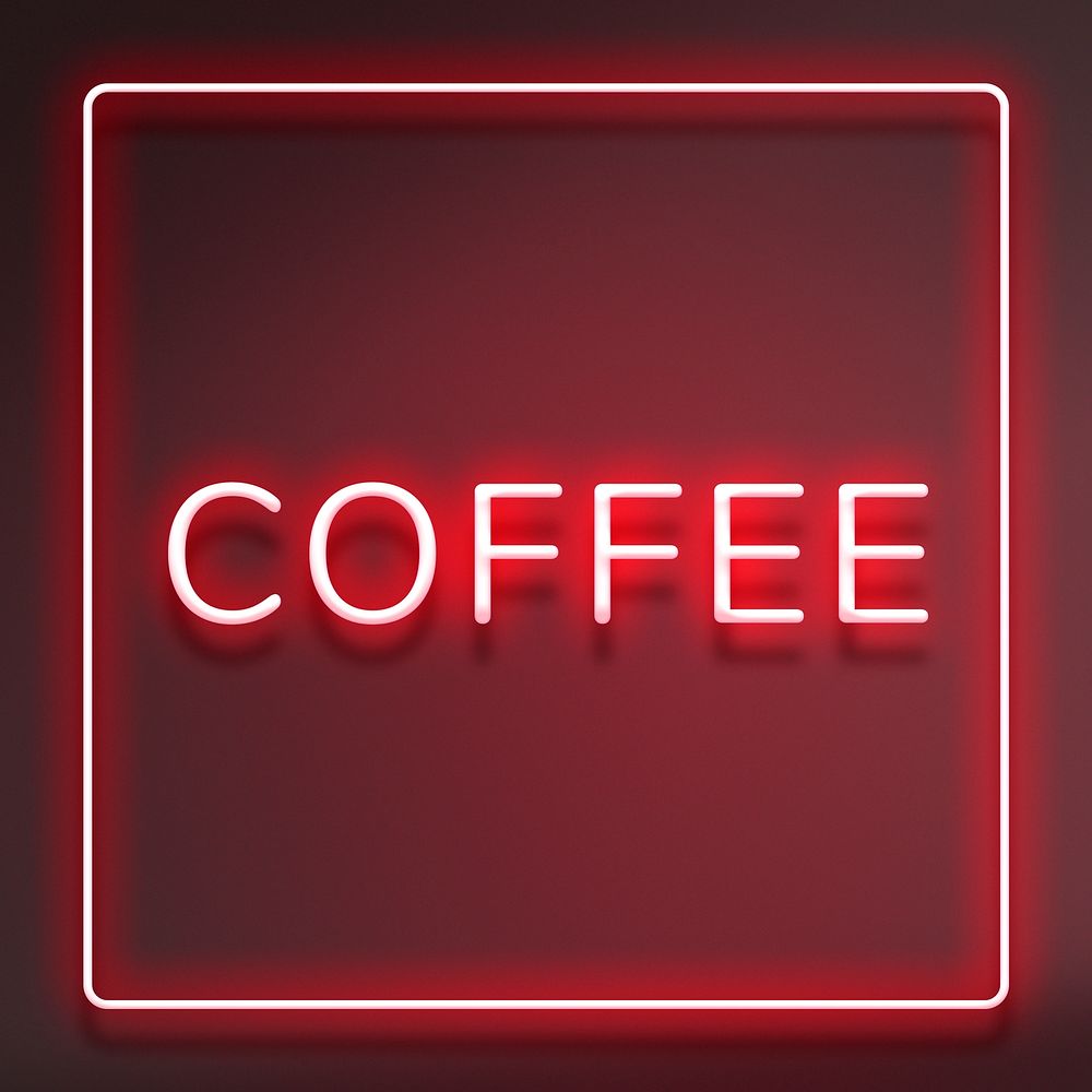 Red neon coffee typography framed