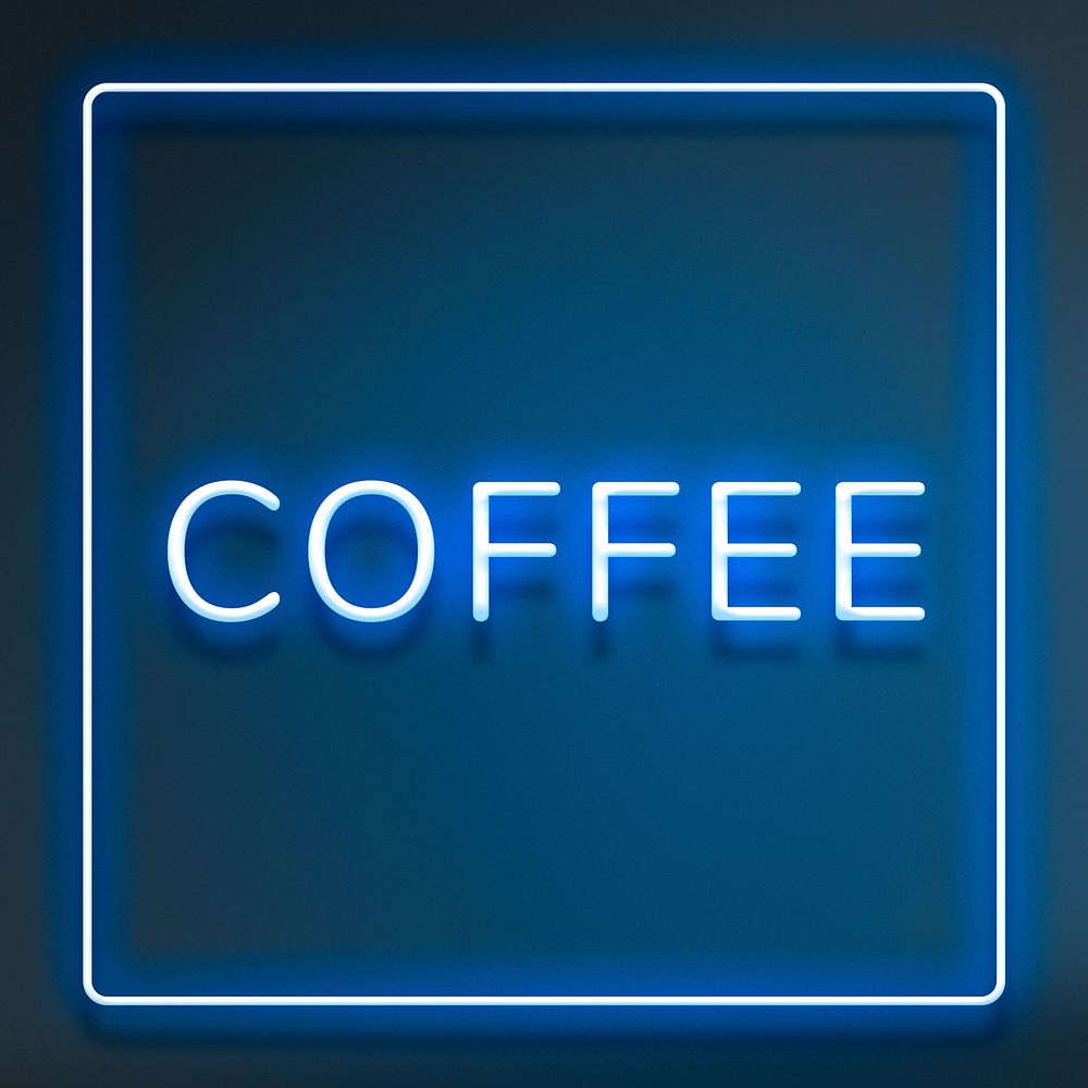 Retro blue coffee frame neon border typography