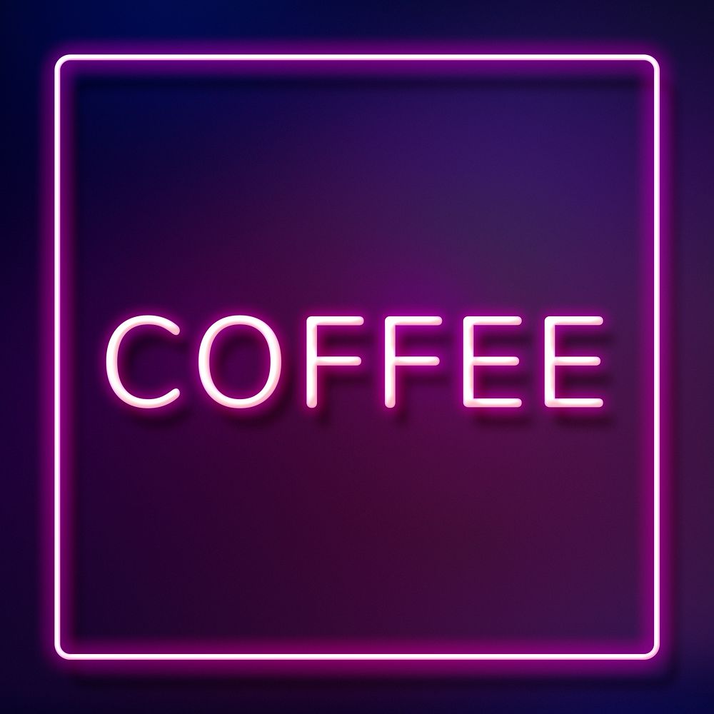 Retro purple coffee frame neon border typography