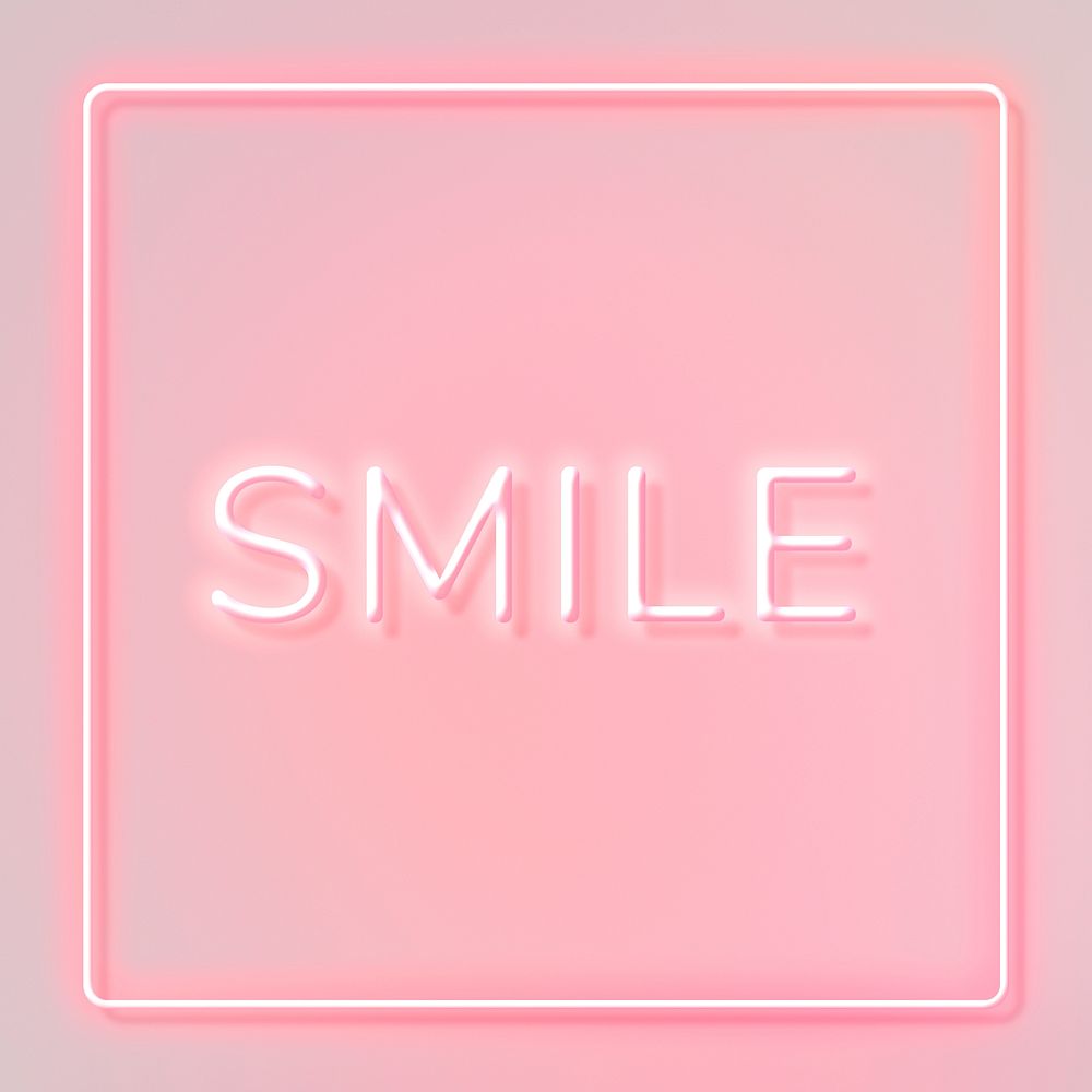 Retro smile pink neon frame lettering
