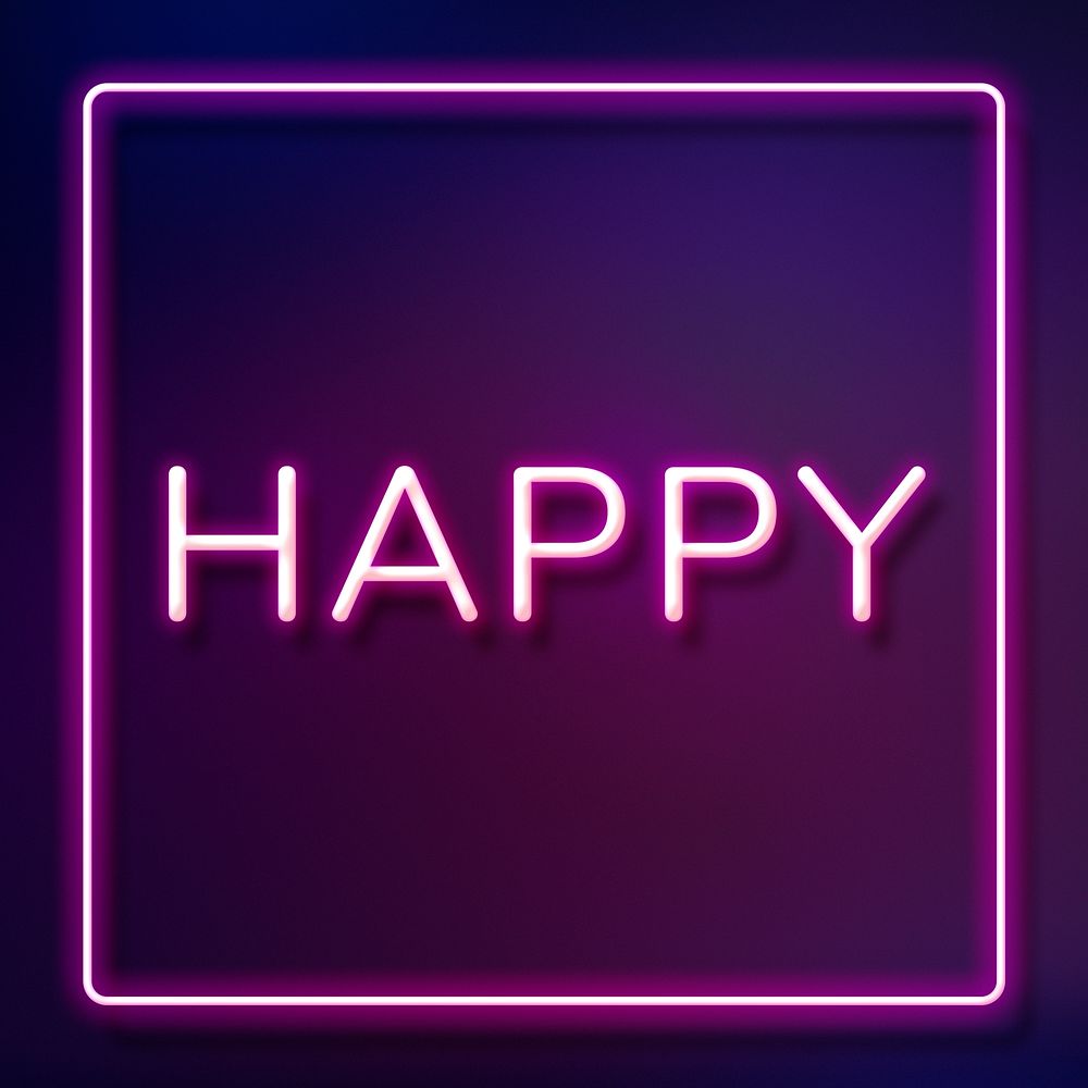 Happy purple neon frame lettering typography