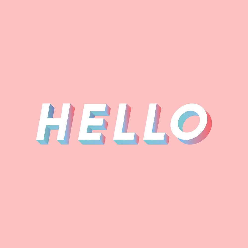 Isometric hello text vector italic font typography