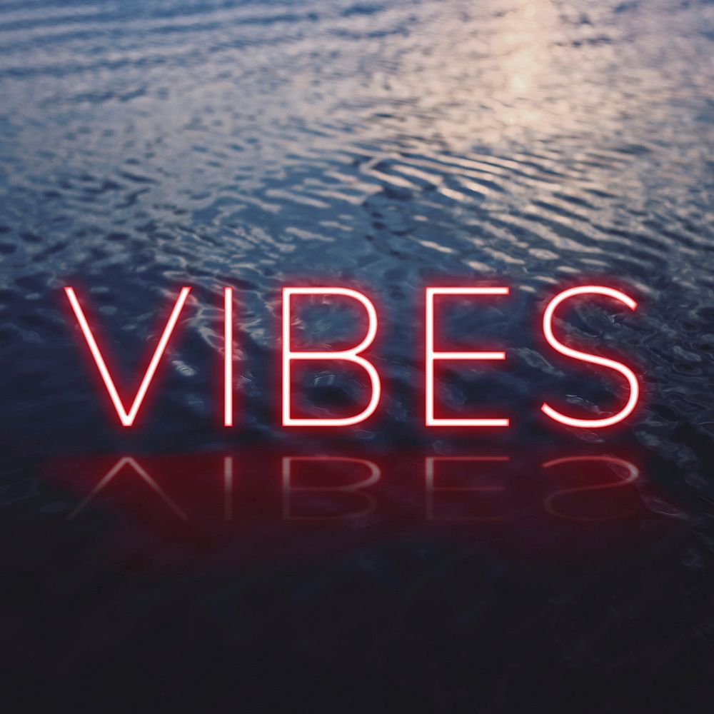 Vibes red neon word vector typography