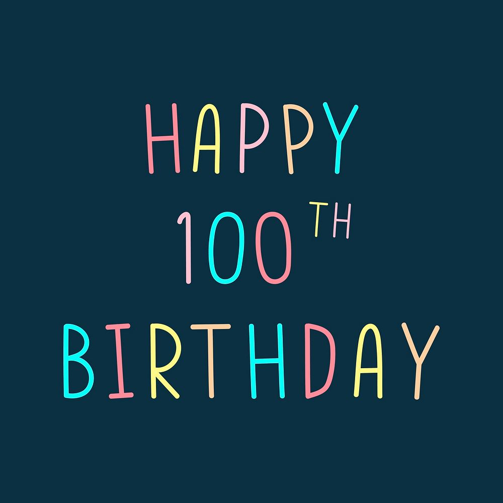 Happy 100th birthday colorful word design
