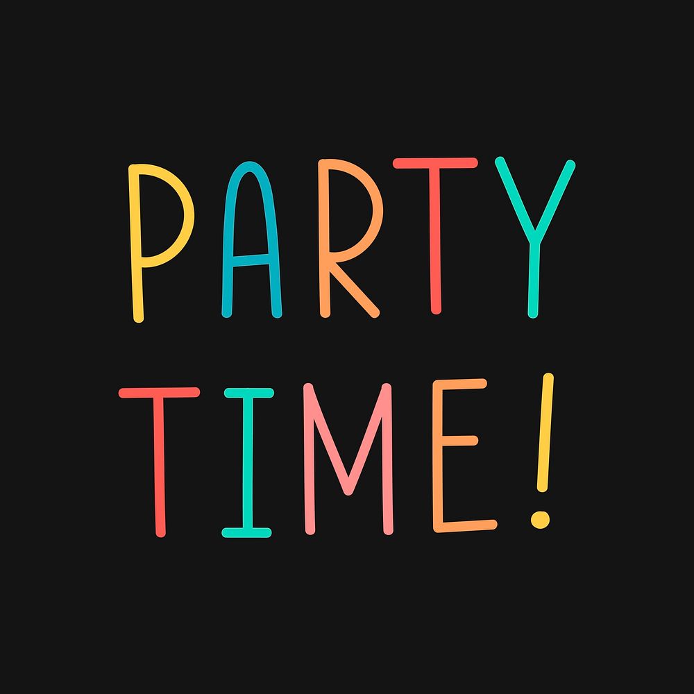 Colorful party time typography on a black background vector