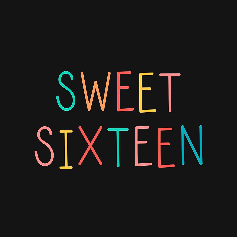 Colorful sweet sixteen typography on a black background vector