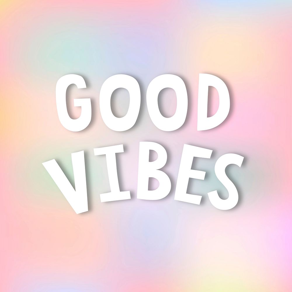 White good vibes doodle typography on a pastel background vector