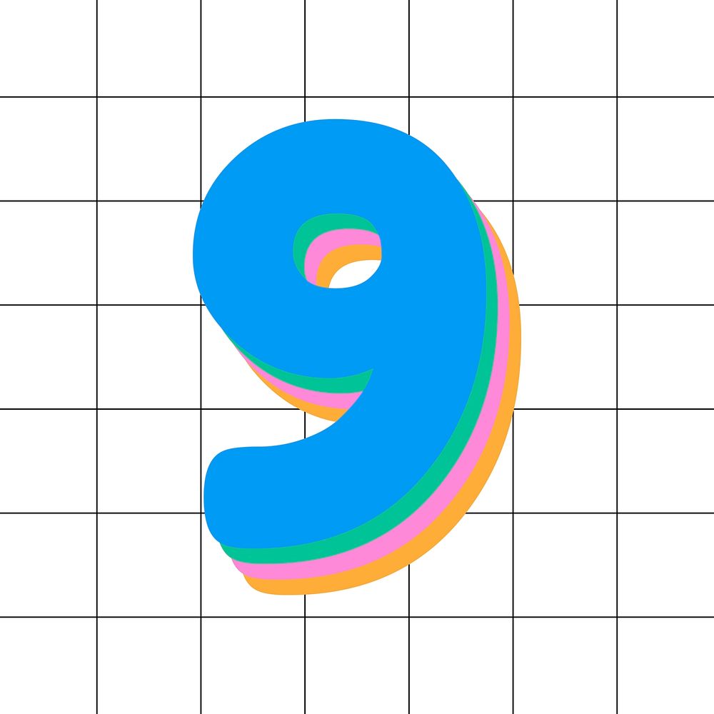 Rounded number 9 typography vector