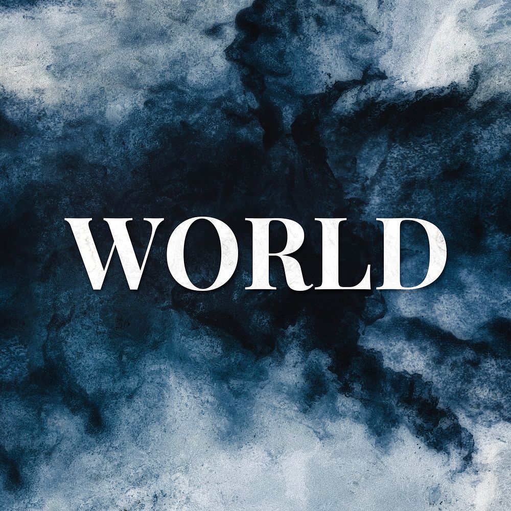 World marble word art typography blue paint