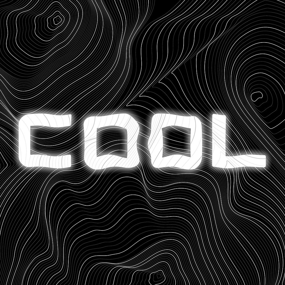 White neon cool word topographic typography on a black background