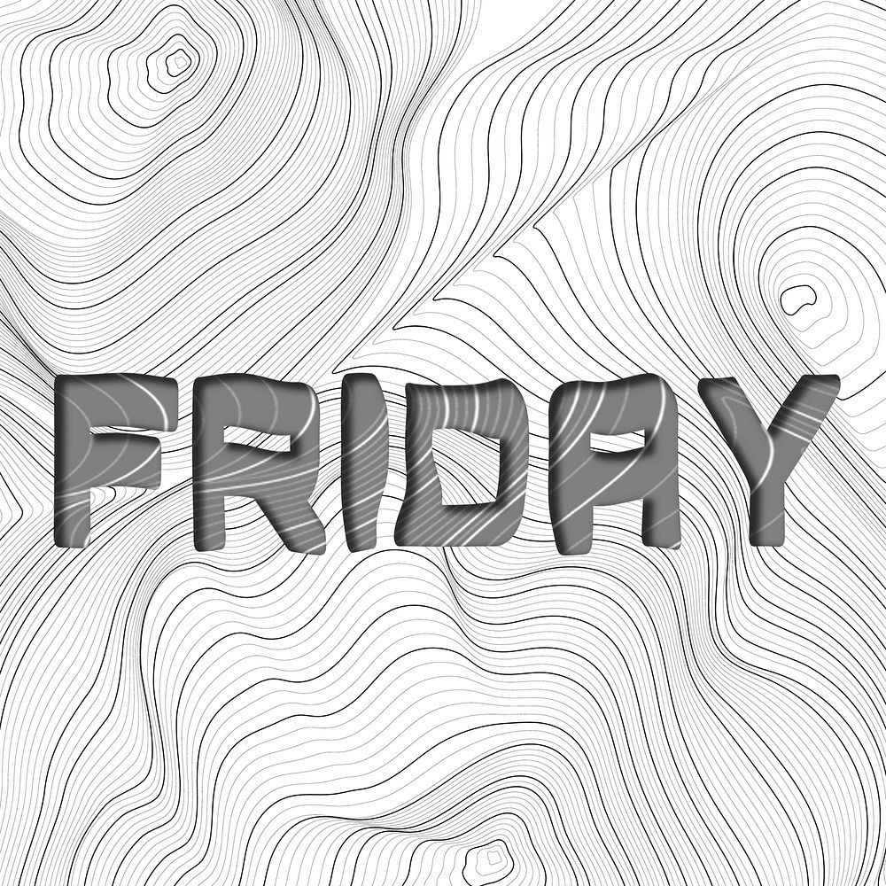 Dark gray friday word typography on a white topographic background
