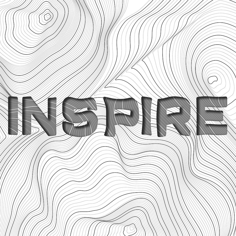 Dark gray inspire word typography on a white topographic background