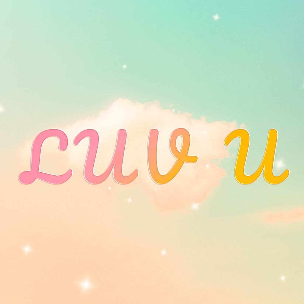 Luv u romantic message doodle font typography