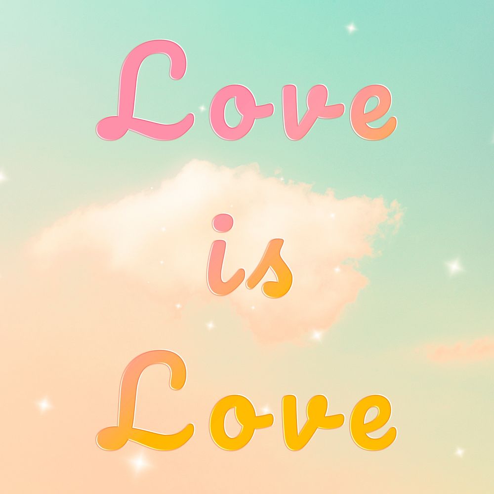 Love is love romantic word doodle colorful hand writing