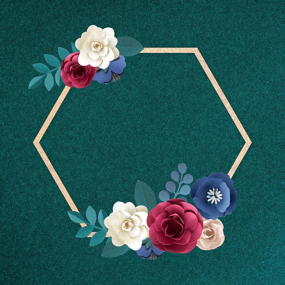 Hexagon psd paper craft flower badge