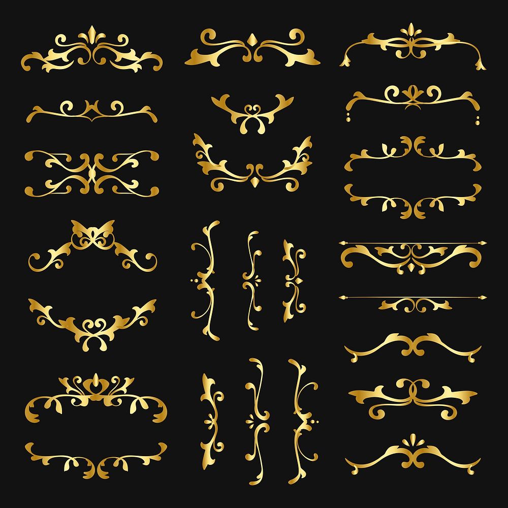 Vintage gold filigree ornament vector collection