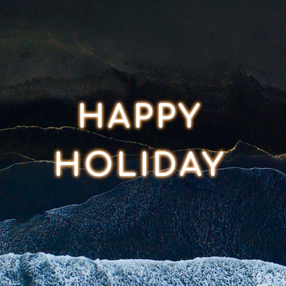 Neon happy holiday text vector wavy surface