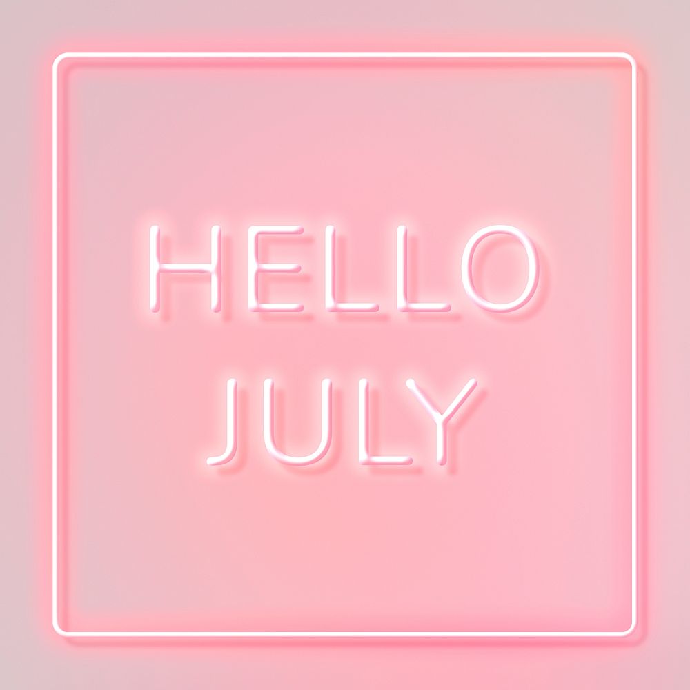 Neon hello July typography framed