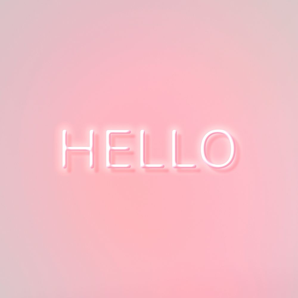 Glowing pink neon hello lettering