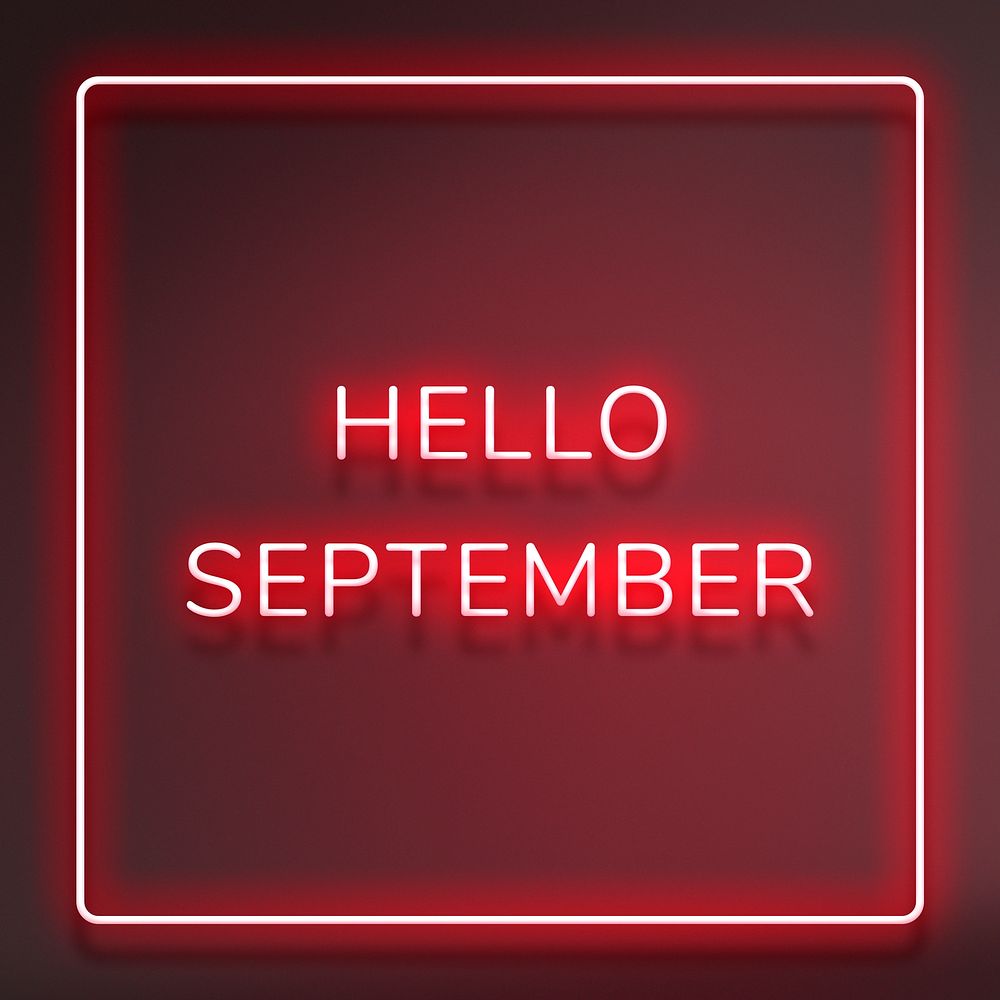 Hello September frame neon border typography