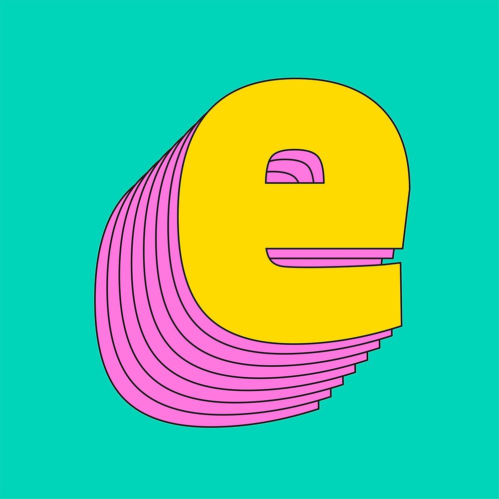 Letter e 3d stylized vector typeface