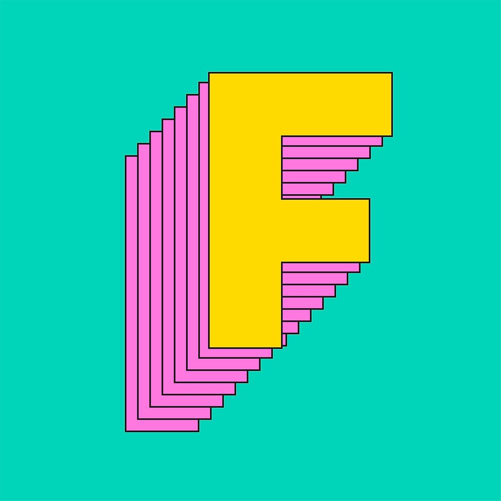Vector letter f 3d stylized typography