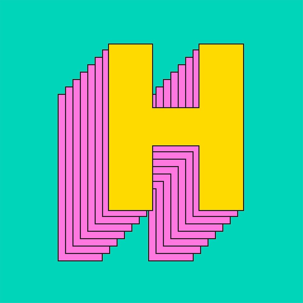 Letter h 3d vintage vector stylized typeface