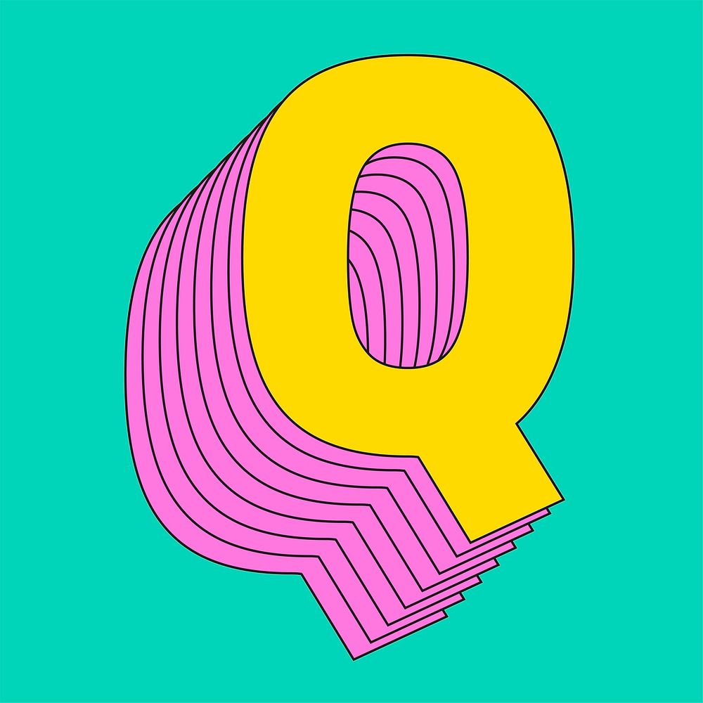 3d retro q letter vector stylized typography