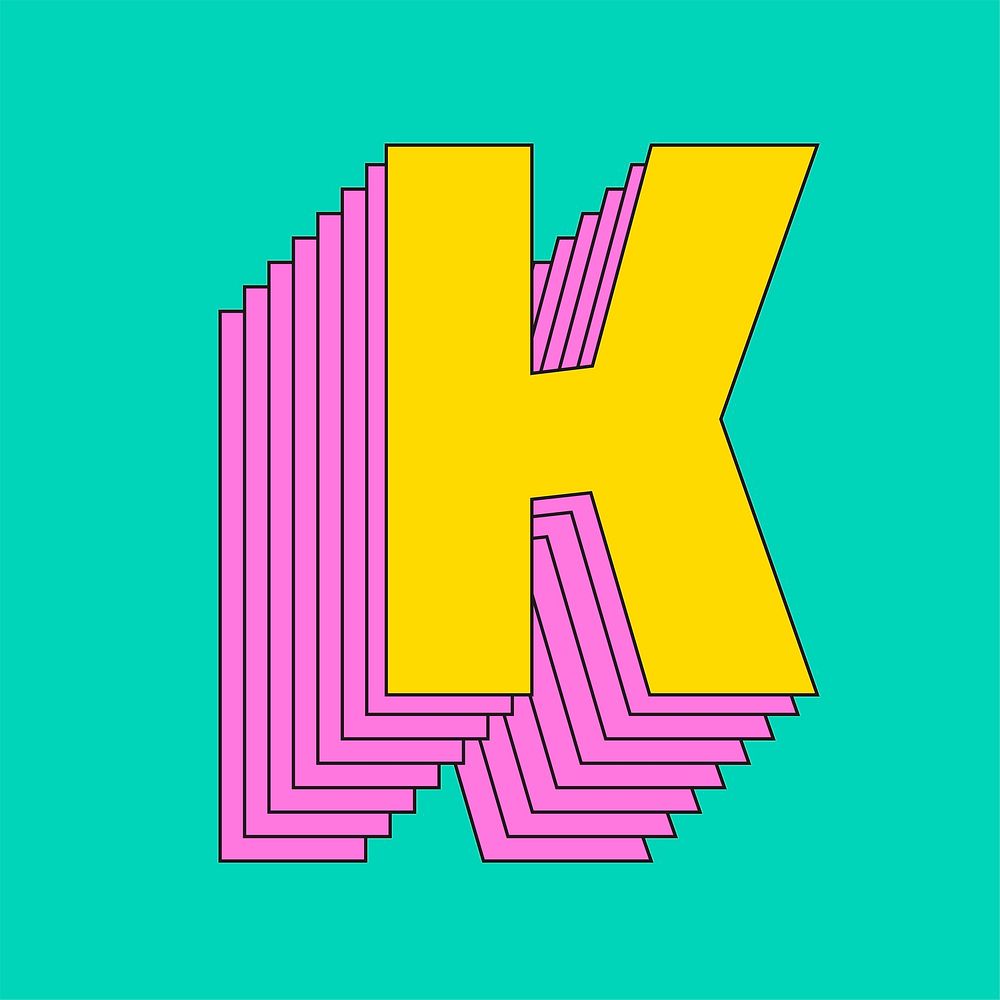 Layered letter k vector retro typeface