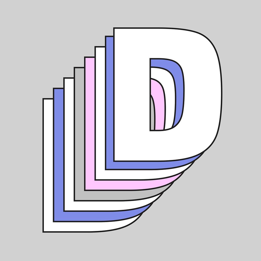 Layered letter d vector retro typeface