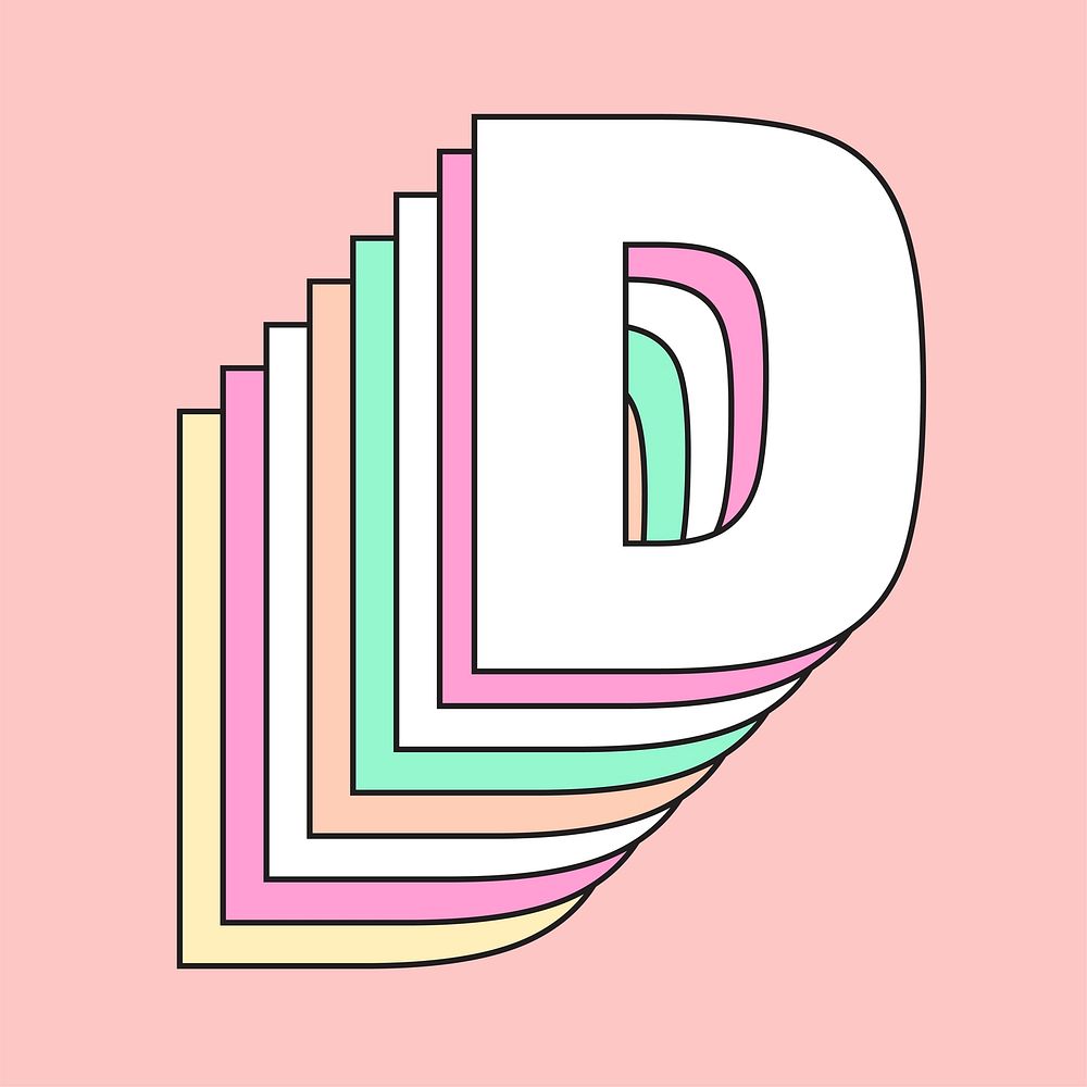 Layered pastel letter d vector typography