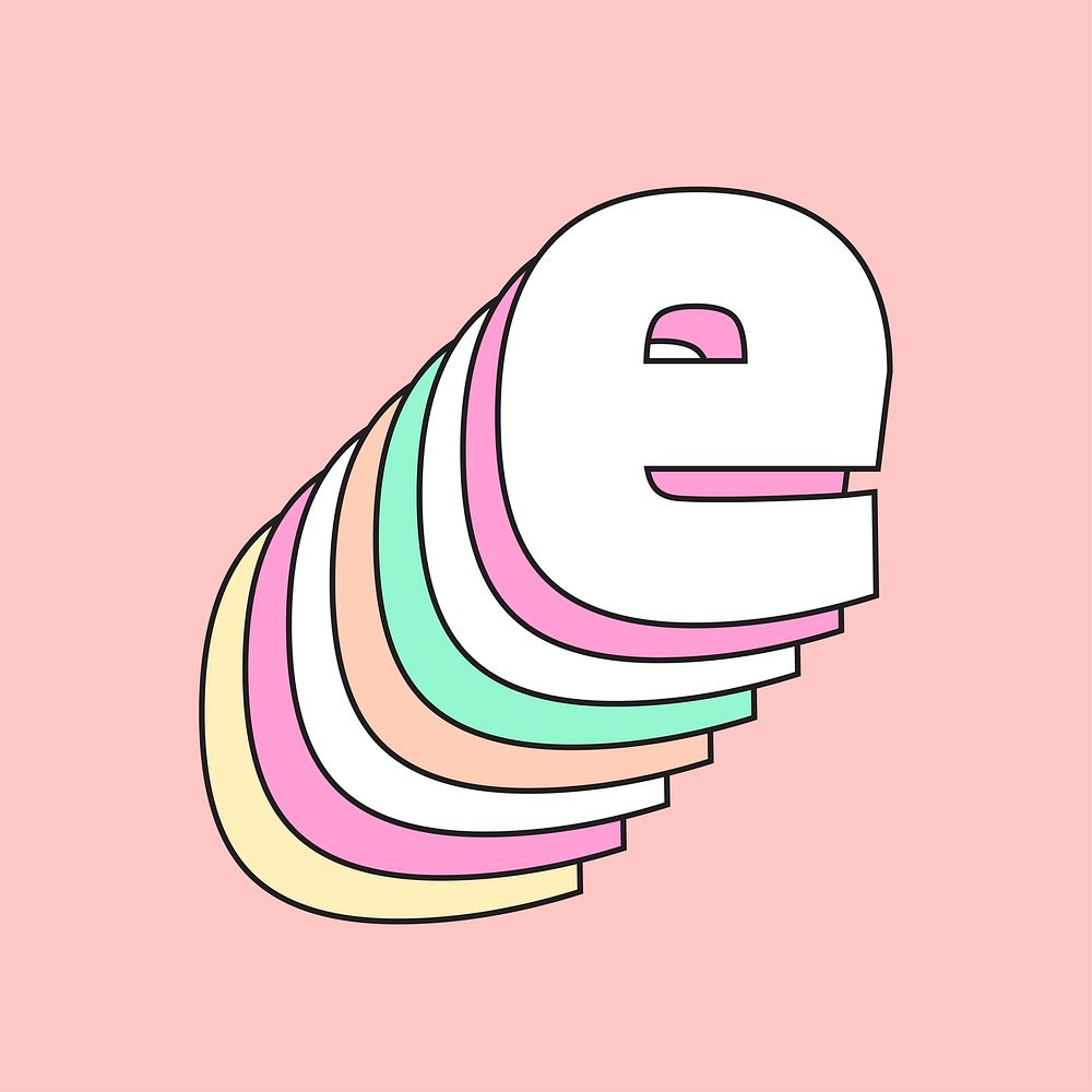 Layered letter e vector retro typeface