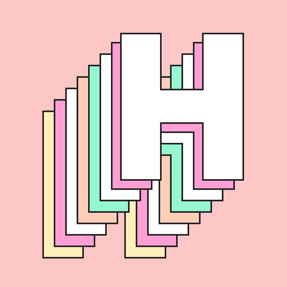 Layered pastel letter h vector typography