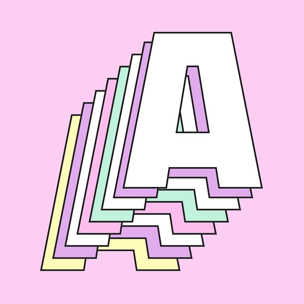 Layered pastel letter a vector typography