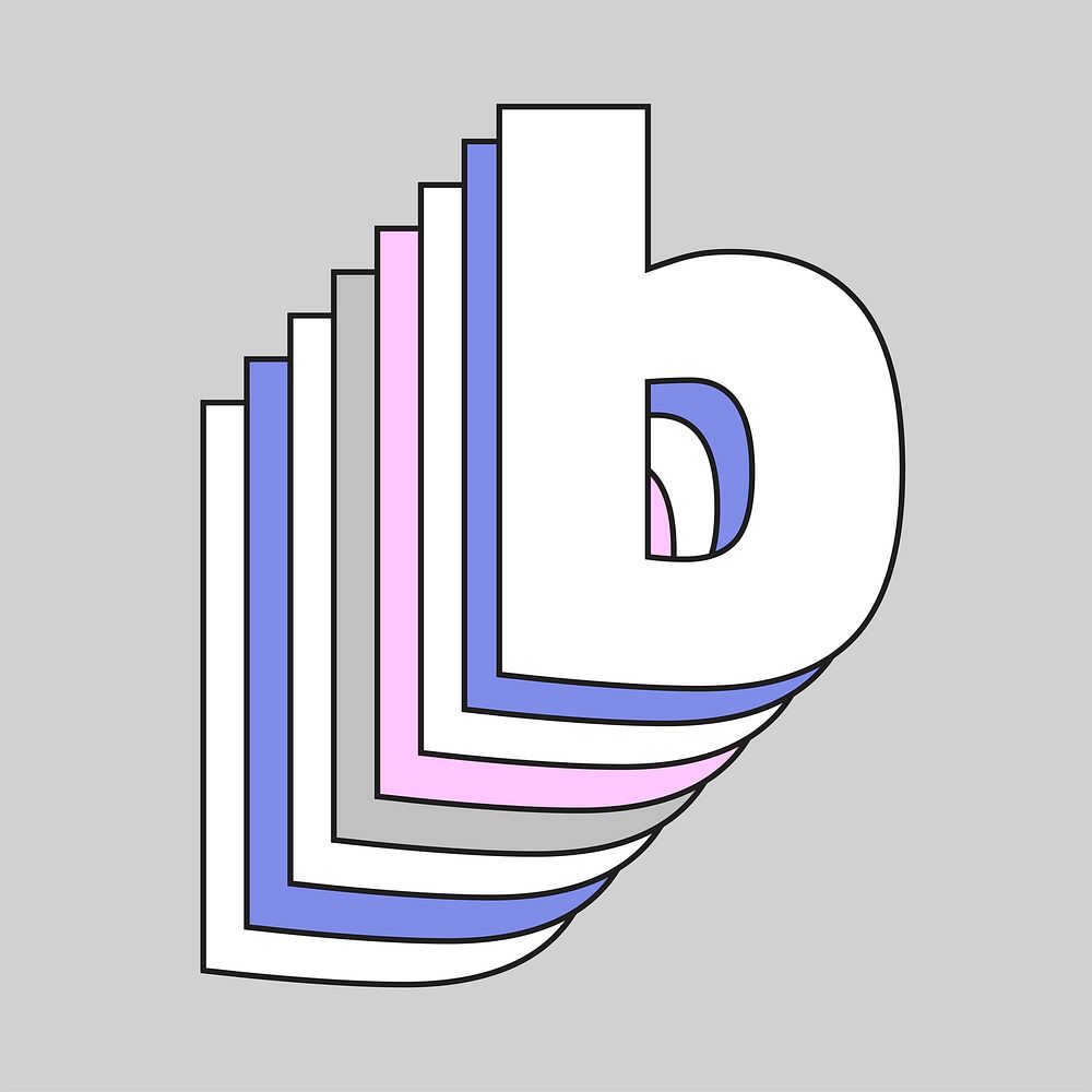 Layered letter b vector retro typeface