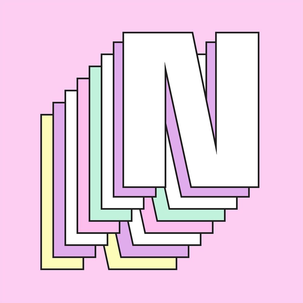 Retro 3d letter n vector pastel typography